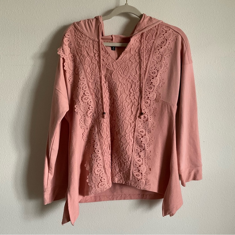 Hannah Blush Lace Accent Hoodie Medium